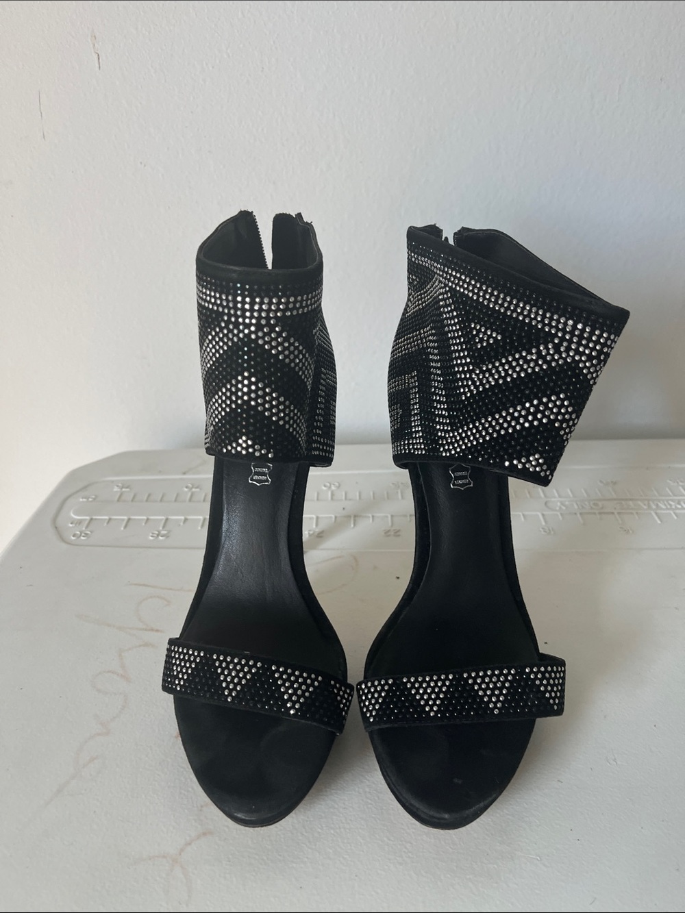 Aldo Black Rhinestone Ankle-Cuff Heels